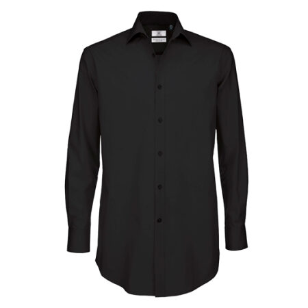 Poplin Shirt Black Tie Long Sleeve / Men